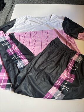 Pink Black Patterned Two-Piece Loungewear Set